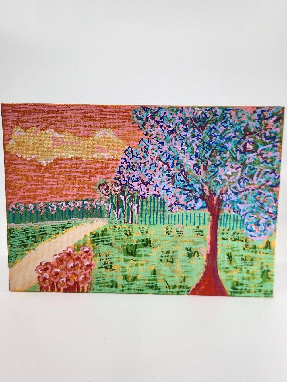 Hand-Painted Acrylic Landscape Canvas Art - Peach Skies